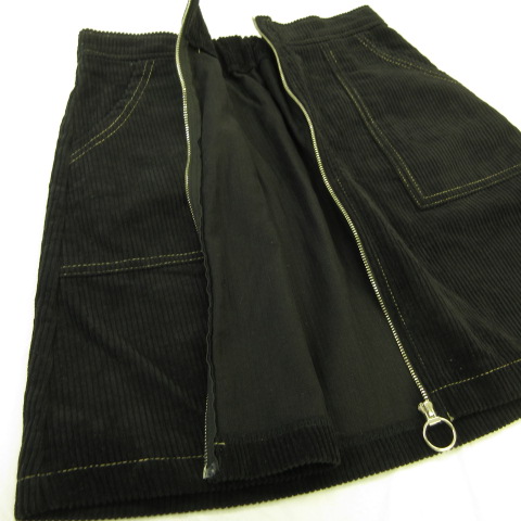 ワンウェイ one way ミニスカート 台形 コーデュロイ 黒 M *T789 レディース