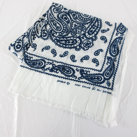 ダブルアールエル RRL ストール 総柄 バンダナ柄 白 青 *T44 メンズ  