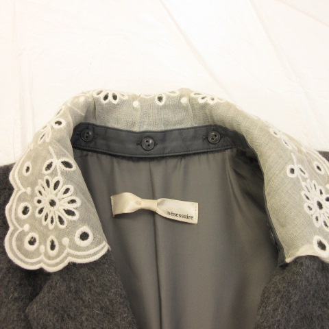ネセセア nesessaire チェスターコート ロング 衿レース 長袖 グレー F
