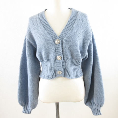 グレイル GRL ビジューボタンショート丈ニットカーディガン 長袖 青 F