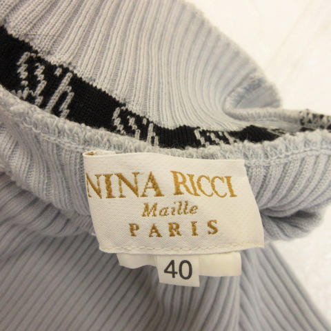 ニナリッチ NINA RICCI ハイネックリブニット 半袖 ロゴ 水色 40