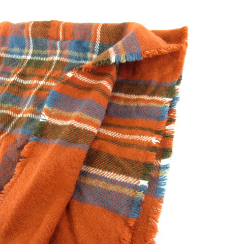 新品　パラスパレス　フリンジ付きダークブルーオレンジマフラー セルフサービス SEZF SERVICE ストール マフラー フリンジ チェック 赤