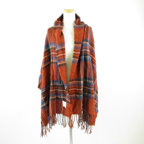 セルフサービス SEZF SERVICE ストール マフラー フリンジ チェック 赤