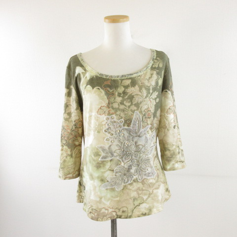 【中古】エスカーダ ESCADA ローレル Laurel カットソー 七分袖 総柄 ストレッチ ベージュ 茶 40 *A693 レディース エスカーダ ESCADA ローレル Laurel カットソー 七分袖 総柄