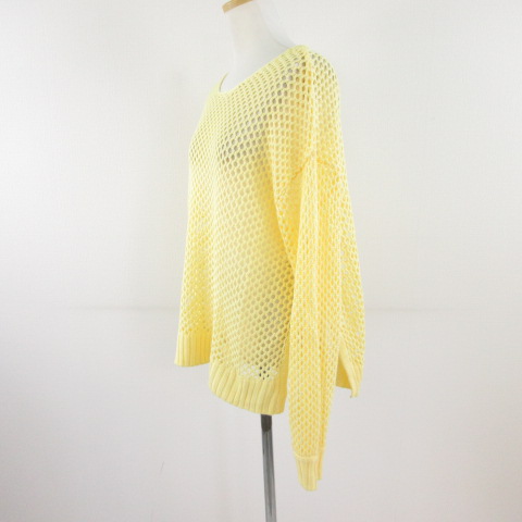 グレイル GRL ニット 長袖 スリット 透かし網み 黄 F *T512 レディース