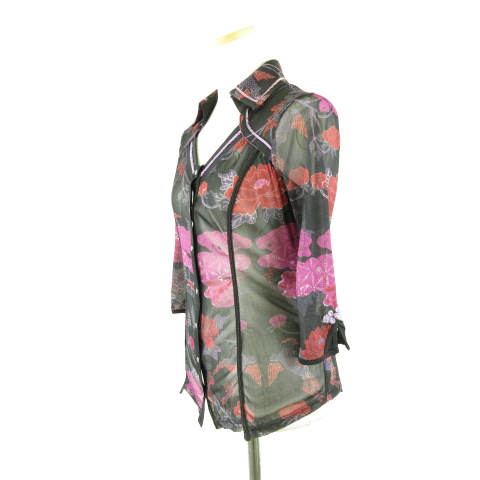 オッズオネスト OZZ ONESTE メッシュシャツ 七分袖 花柄 黒 オッズオネスト OZZ ONESTE メッシュシャツ 七分袖 花柄 ストレッチ 黒