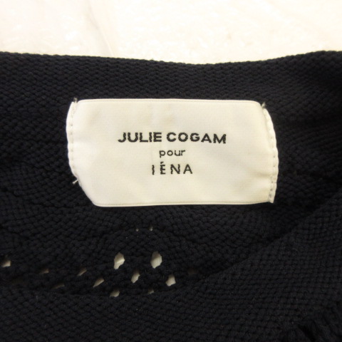 イエナ IENA JULIE COGAM ニット 七分袖 透かし網み 紺 イエナ IENA JULIE COGAM ニット 七分袖 透かし網み 紺 *T66