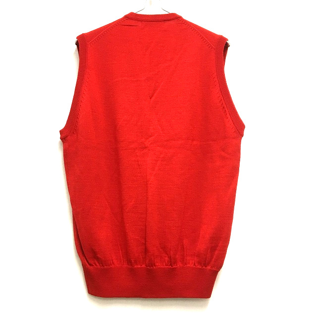 トロイ Toroy 胸刺繍 Vネック ニット ベスト セーター ウール ノースリーブ L レッド 赤 秋冬 メンズ 118 ベクトルパーク