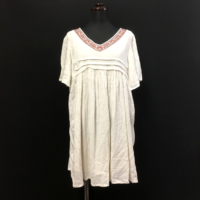 セポ Cepo 刺繍 Vネック プルオーバー ワンピース チュニック 半袖 M オフホワイト 白 春夏 レディース 118 ベクトルパーク