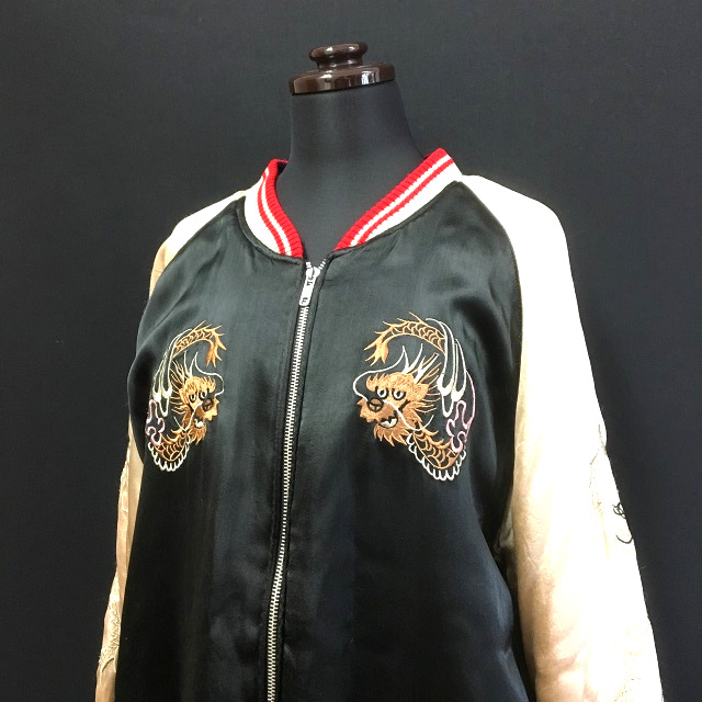 梵段 スカジャン ブルゾン リバーシブル 長袖 刺繍 L ドラゴン 龍 秋冬  