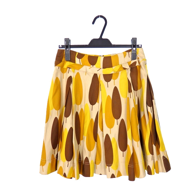 オーラカイリー Orla Kiely 総柄 タック フレアスカート ボトムス シルク 1 イエロー ベージュ 薄茶 黄 Ssaw レディース 118 ベクトルパーク