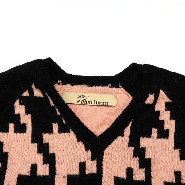 ジョンガリアーノ John Galliano Vネック ニットワンピース チュニック 長袖 12 ピンク ブラック 黒 秋冬 子供服 キッズ 118 ベクトルパーク