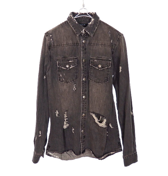 スビ Ksubi ロンハーマン 別注 ダメージ加工 デニムシャツ 長袖 S グレー 灰 Ssaw Savage Patch Shirt Iron Haze メンズ 118 ベクトルパーク