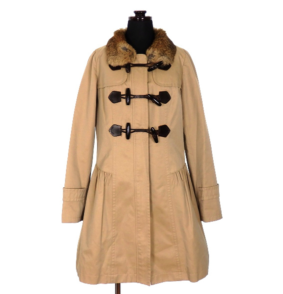 バーバリーブルーレーベル Burberry Blue Label ラビットファー付き ダッフルコート ジャケット 裏地チェック 長袖 38 ベージュ 茶 レディース 118 ベクトルパーク