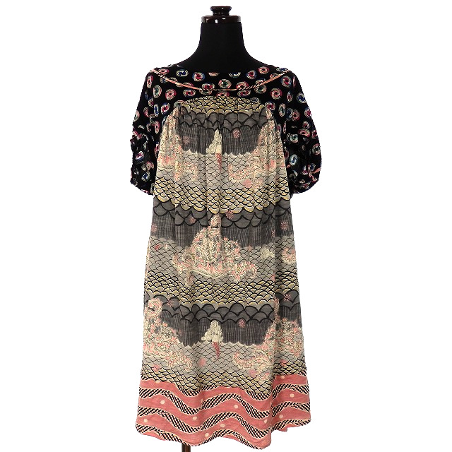 ツモリチサト Tsumori Chisato 総柄 プルオーバー ワンピース チュニック 半袖 2 ブラック 黒 Tc81jh1 Ssaw レディース 118 ベクトルパーク