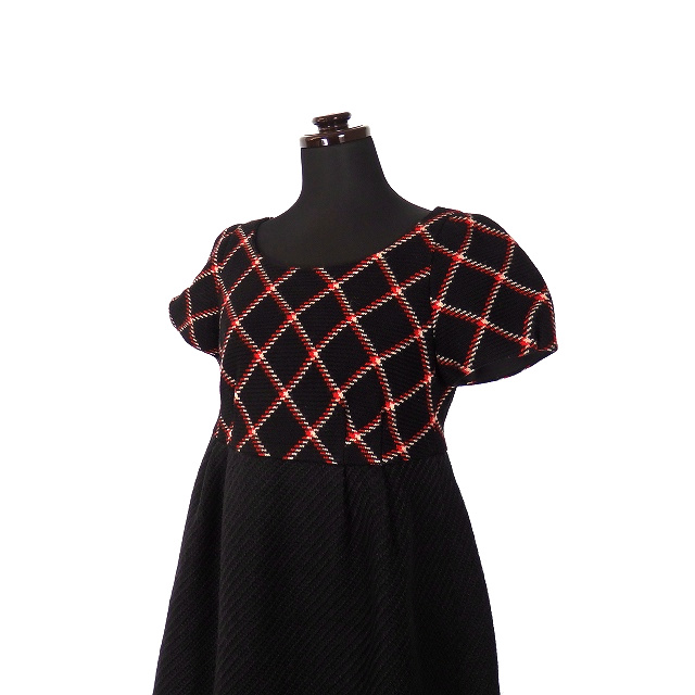 バーバリーブルーレーベル Burberry Blue Label チェック柄 ドッキングワンピース チュニック ウール 半袖 36 ブラック 黒 E1j30 493 09 秋冬 レディース 118 ベクトルパーク