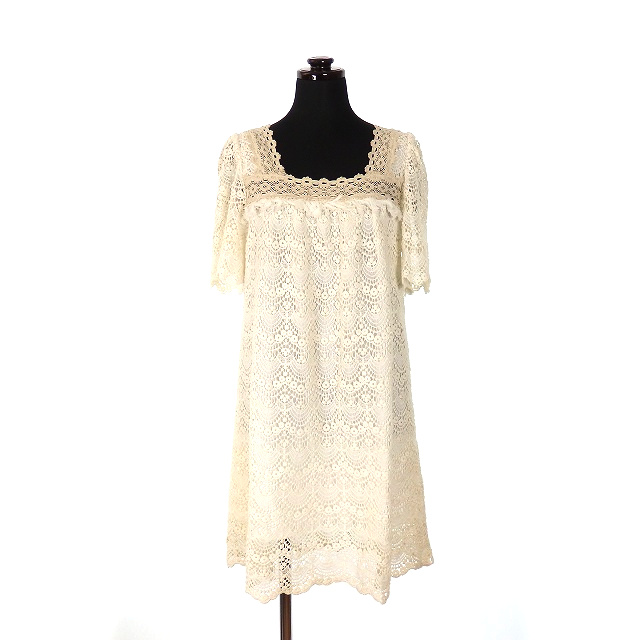 ロイスクレヨン Lois Crayon スクエアネック レースワンピース チュニック 半袖 M アイボリー 白系 春夏 レディース 118 ベクトルパーク