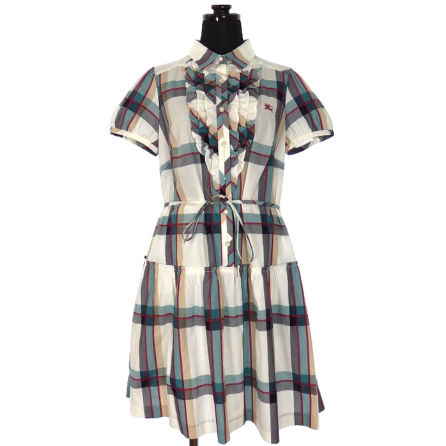 バーバリーブルーレーベル Burberry Blue Label チェック柄 シャツワンピース チュニック 半袖 38 ホワイト系 白 レディース 118 ベクトルパーク