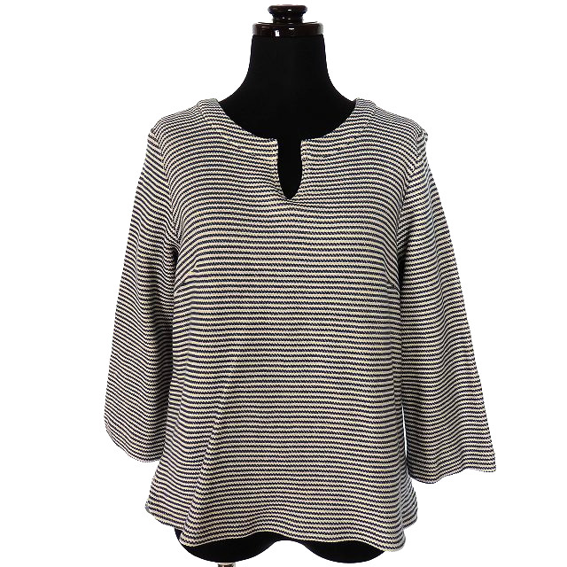 エンスウィート レナウン Ensuite スキッパー カットソー Tシャツ ボーダー 七分袖 3 ブルー 青 レディース 118 ベクトルパーク