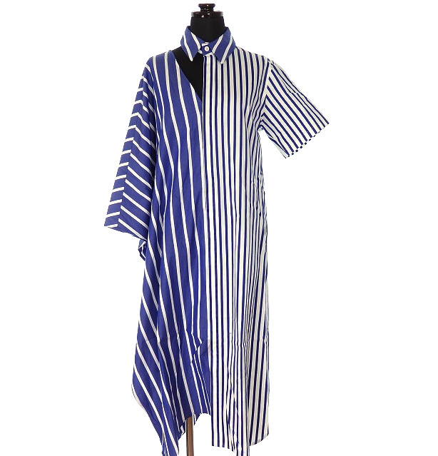 ファセッタズム Facetasm Asymetry Stripe Dress 変形 シャツワンピース チュニック 半袖 1 ブルー ホワイト 青 白 レディース 118 ベクトルパーク