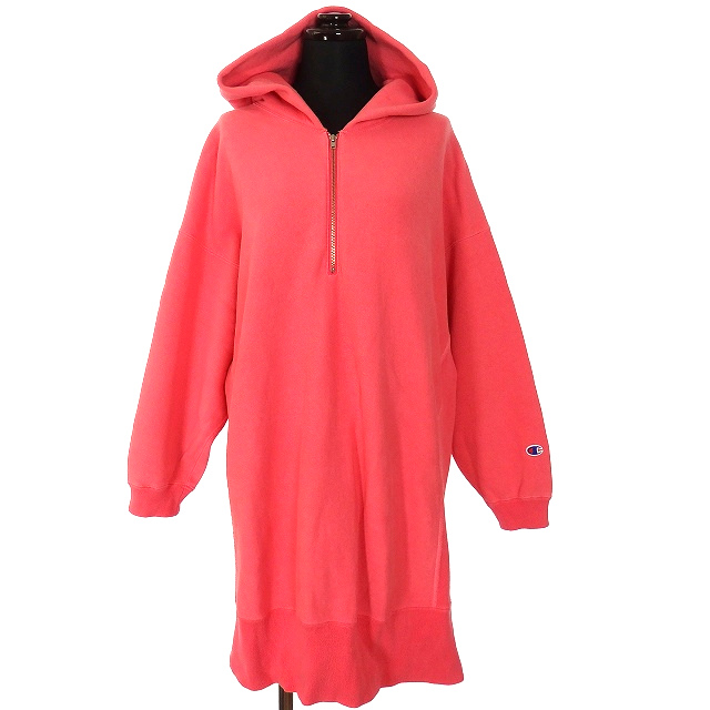 チャンピオン Champion リバースウィーブ ハーフジップ スウェットパーカー ワンピース 長袖 M ピンク Cwsq123 レディース 118 ベクトルパーク