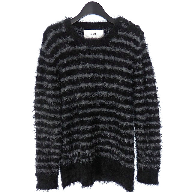 エーケーエム Akm ボーダー シャギーニット セーター 長袖 L ブラック グレー 黒 灰 メンズ 118 ベクトルパーク エーケーエム Akm ボーダー シャギーニット セーター 長袖 L ブラック グレー 黒 灰 メンズ 118 ベクトルパーク