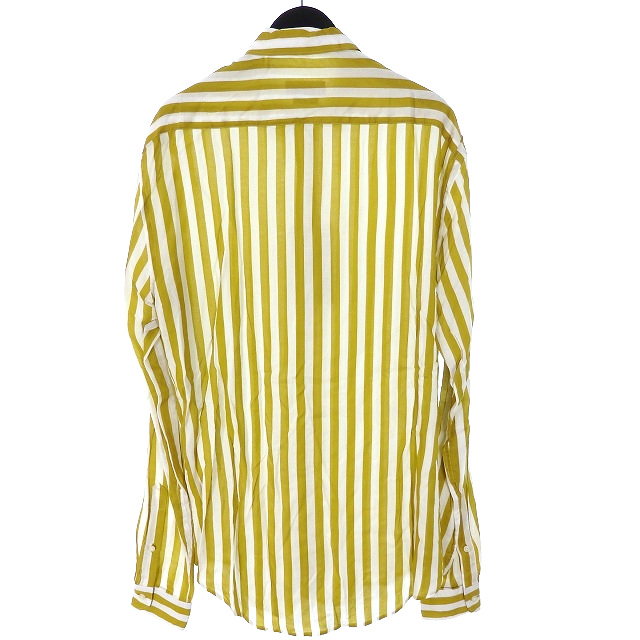 未使用品 ザラ Zara スリムフィット ストライプ レーヨンシャツ トップス 長袖 S イエロー ホワイト 黄 白 メンズ 118 ベクトルパーク