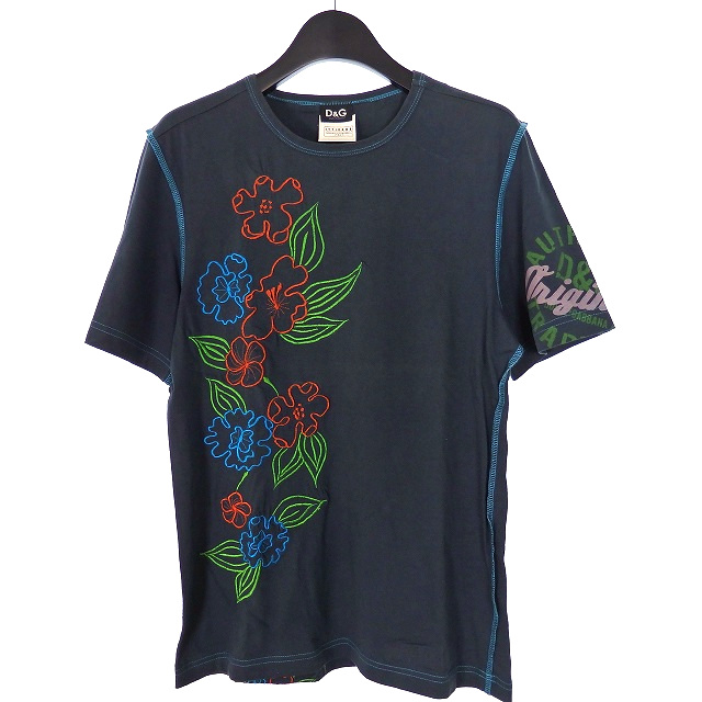 ドルチェ ガッバーナ ドルガバ Dolce Gabbana D G フラワー刺繍 Tシャツ カットソー 半袖 Xl ネイビー 紺 メンズ 118 ベクトルパーク