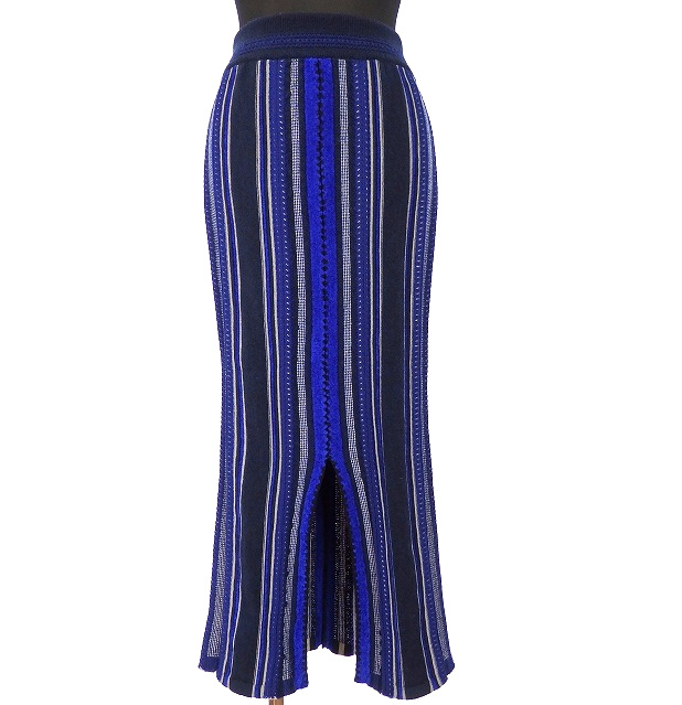 マメクロゴウチ Mame Kurogouchi 19AW Stripe HAMAGURI Knit Skirt ニットスカート ボトムス 1 ブルー 青 日本製 MM19AW-KN029 レディース