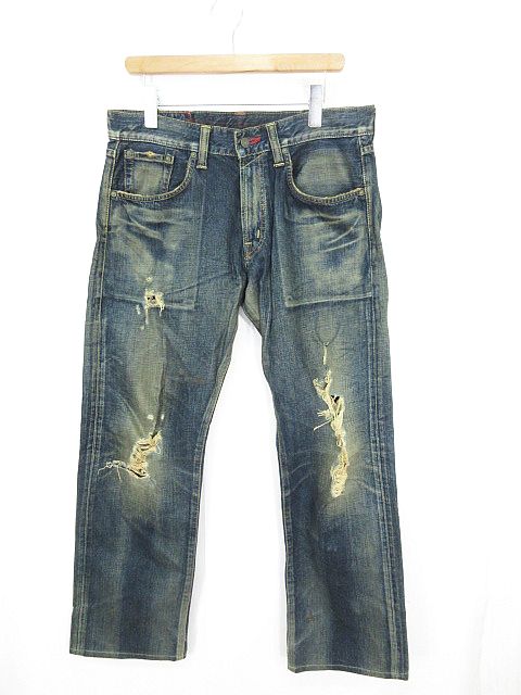 エドウィン EDWIN 504 デニム パンツ ダメージ加工 32 ネイビー 紺 