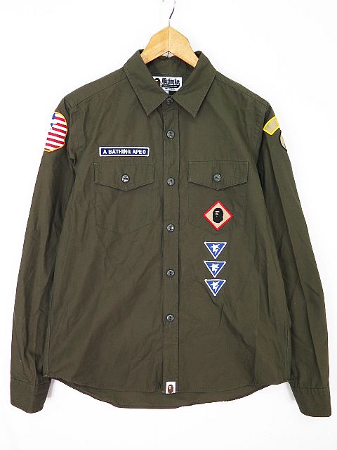 アベイシングエイプ A BATHING APE ミリタリーシャツ 長袖 ワッペン S 