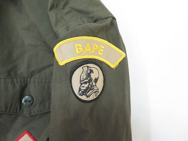 アベイシングエイプ A BATHING APE ミリタリーシャツ 長袖 ワッペン S 