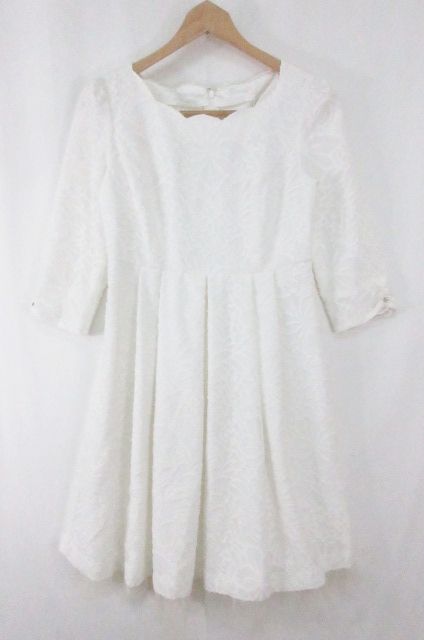 未使用品 フェルゥ Feroux ワンピース チュール 七分袖 膝丈 花柄 1 ホワイト Mo0966 レディース 119 ベクトルパーク