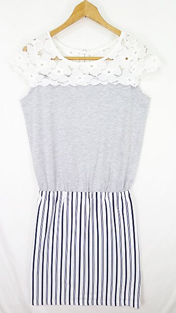 インデックス Index ノースリーブ ワンピース レース スカート切替 膝丈 M グレー ストライプ Sa6711 レディース 119 ベクトルパーク