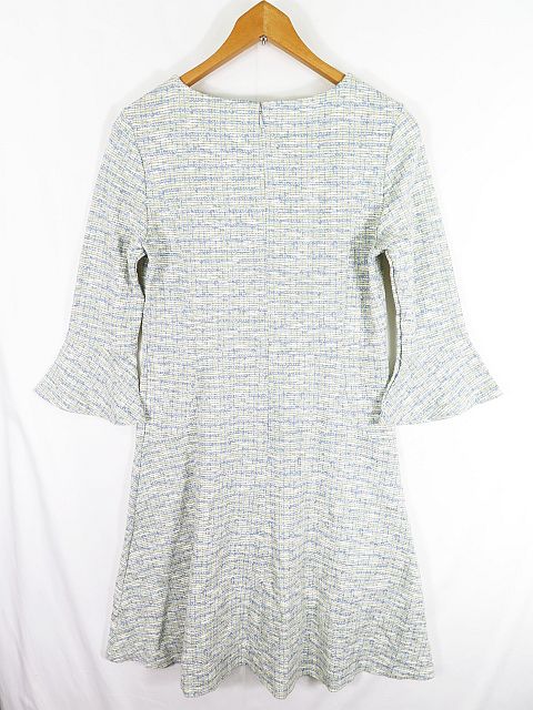 アナイ Anayi サマーツイード ワンピース 膝丈 七分袖 ベルスリーブ 36 ブルー クリーム イエロー Sa6913 レディース 119 ベクトルパーク