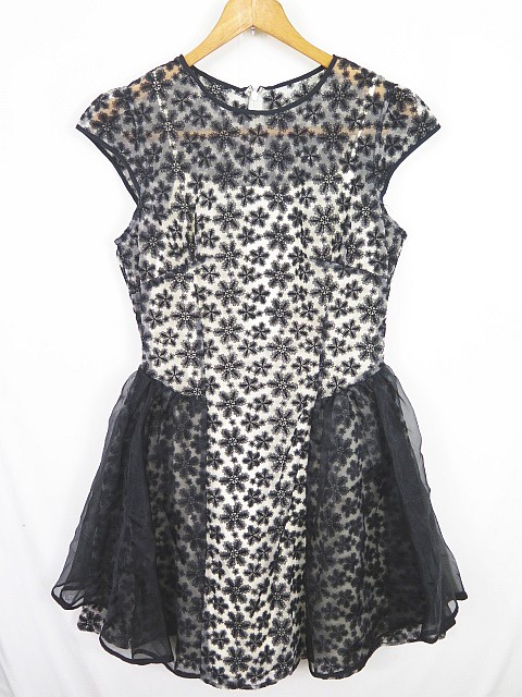 スナイデル Snidel ワンピース オーガンレースフィット フレア 0 ブラック オフホワイト Sa9575 レディース 119 ベクトルパーク