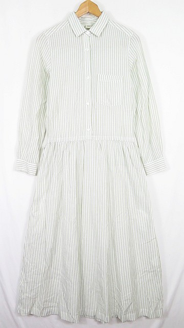 ロンハーマン Ron Herman マキシ丈 シャツワンピース 長袖 コットン Xs ストライプ イエローグリーン オフホワイト 1071 2sa0513 レディース 119 ベクトルパーク