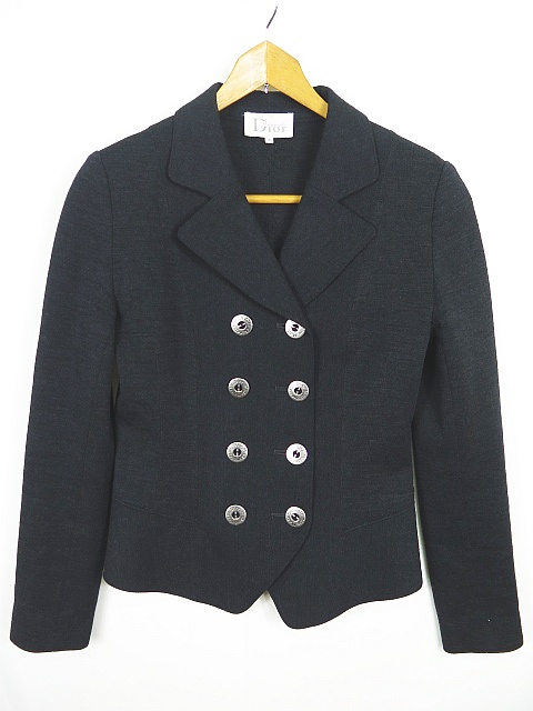 マドモアゼルディオール Mademoiselle Dior 90s ヴィンテージ ダブルブレスト ウールコート ジャケット ベルト付 ロング 青 M IBO57