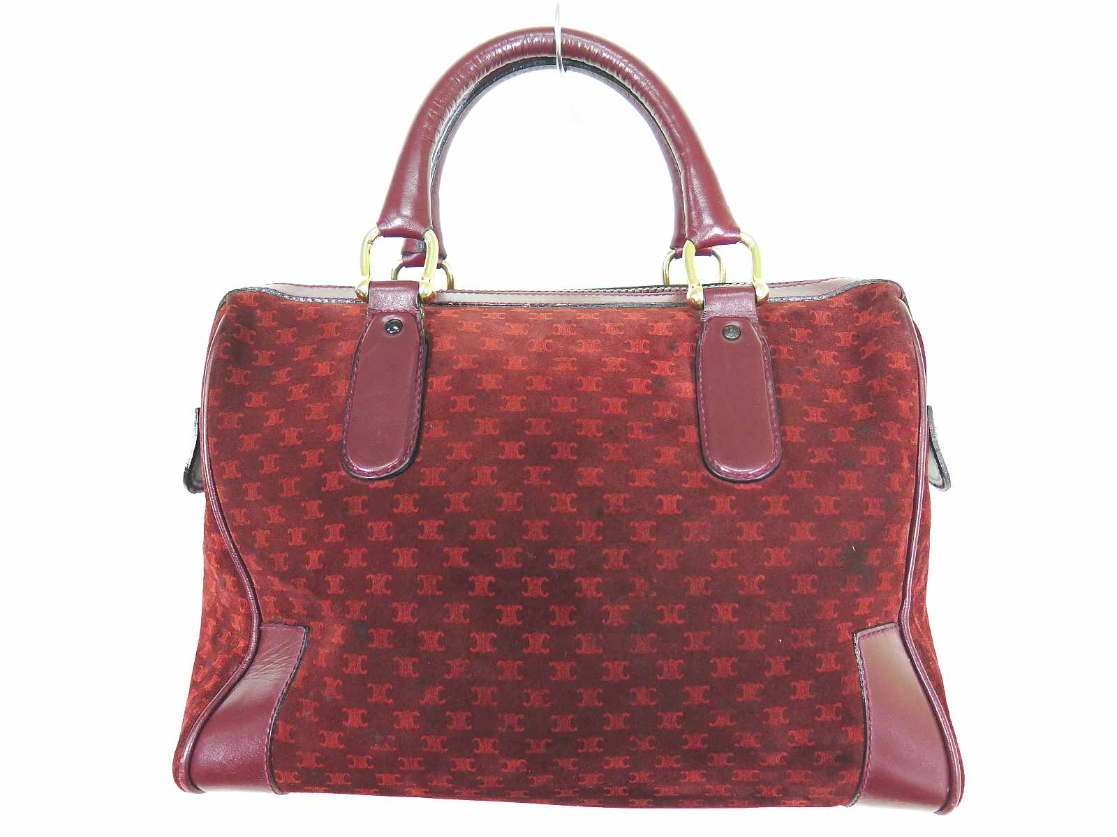 セリーヌ CELINE ミニボストンバッグ マカダム柄 スエード レザー 