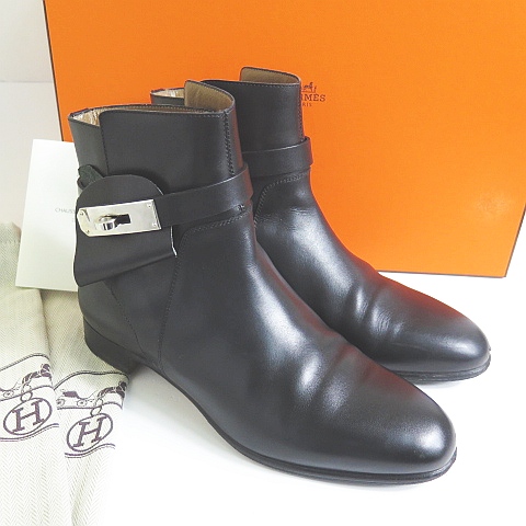 エルメス HERMES ネオ ケリーバックル レザー ショートブーツ 37 