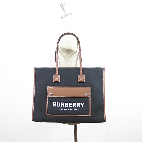 BURBERRY バーバリー ミディアムフレヤトートキャンバスブラック