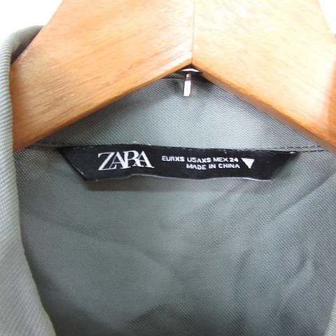 ザラ ZARA ティアード ワンピース 長袖 膝丈 XS グリーン 7901