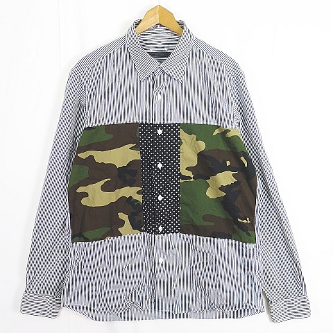 ソフネット SOPHNET. ストライプ シャツ パッチワーク 迷彩 ドット XL 