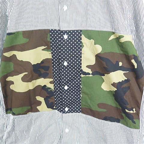 ソフネット SOPHNET. ストライプ シャツ パッチワーク 迷彩 ドット XL 