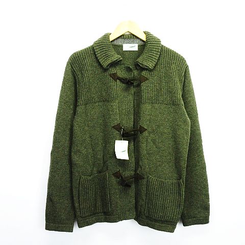 未使用品 クロコダイル Crocodile ニット カーディガン 長袖 ダッフルコート風 ポケット ウール混 L モスグリーン Ekm メンズ 1 ベクトルパーク