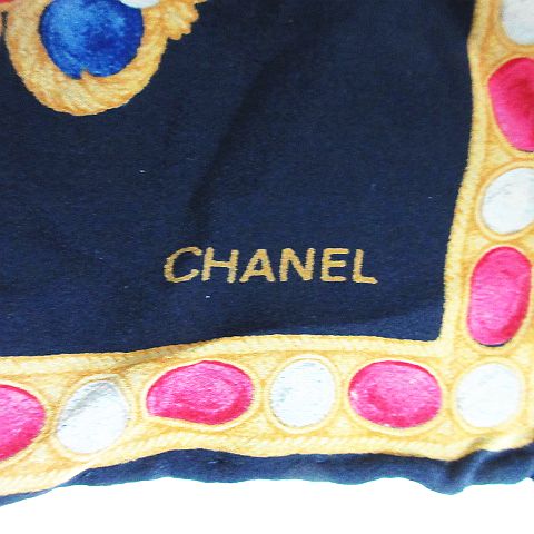 シャネル CHANEL スカーフ 小物 大判 ビジュー柄 ロゴ シルク