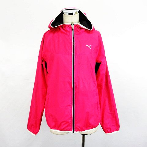 1-613【PUMA】ジャケット　ぴんく　ジャンパー　フード付き　スポーツ♪ 美品 Puma フード付きジャケット 黒とピンク スポーツウェア