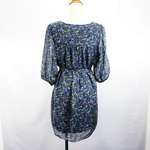 Porste オンワード樫山 ワンピース チュニック 五分袖 丸首 ひざ丈 シフォン 花柄 02 パープル系 Ekm レディース 1 ベクトルパーク