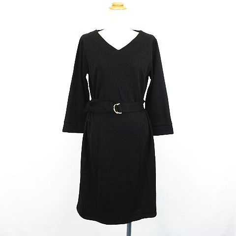 グローブ Grove ワンピース チュニック 七分袖 ミモレ丈 Vネック シャドーチェック ストレッチ M ブラック Ekm レディース 1 ベクトルパーク