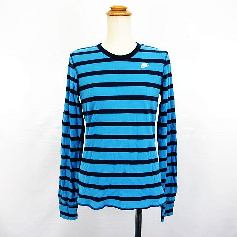 ナイキ Nike Tシャツ カットソー 長袖 クルーネック ボーダー ロゴ コットン L ブルー ネイビー Ekm レディース 1 ベクトルパーク